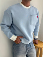 Tek Cep Detaylı Renkli Ribana Oversize Sweatshirt