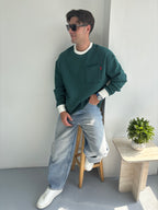 Tek Cep Detaylı Renkli Ribana Oversize Sweatshirt