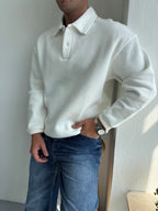 Düğmeli Yakalı Oversize Şardonlu Sweatshirt