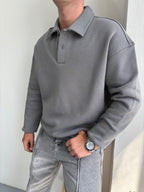 Düğmeli Yakalı Oversize Şardonlu Sweatshirt