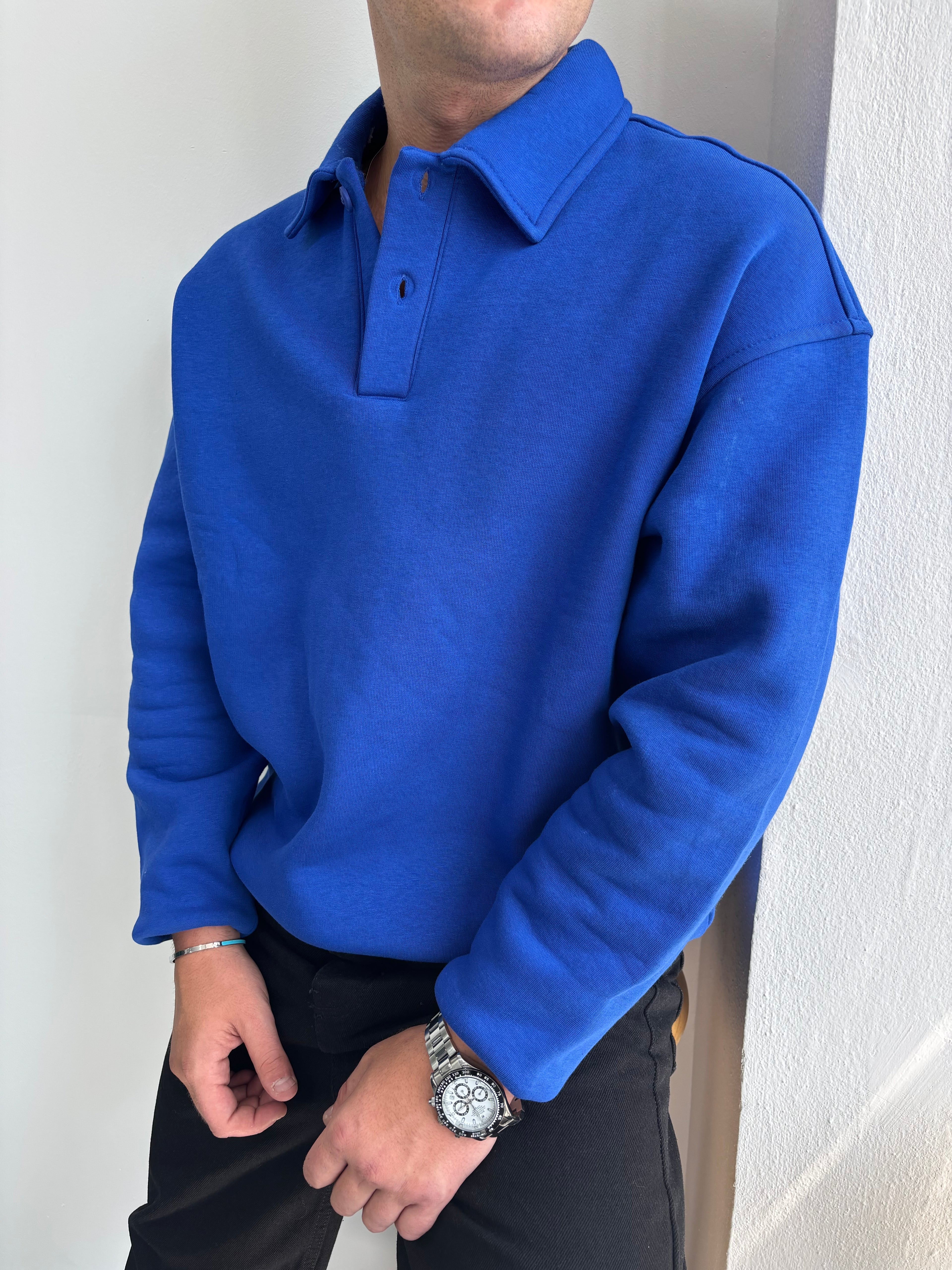 Düğmeli Yakalı Oversize Şardonlu Sweatshirt