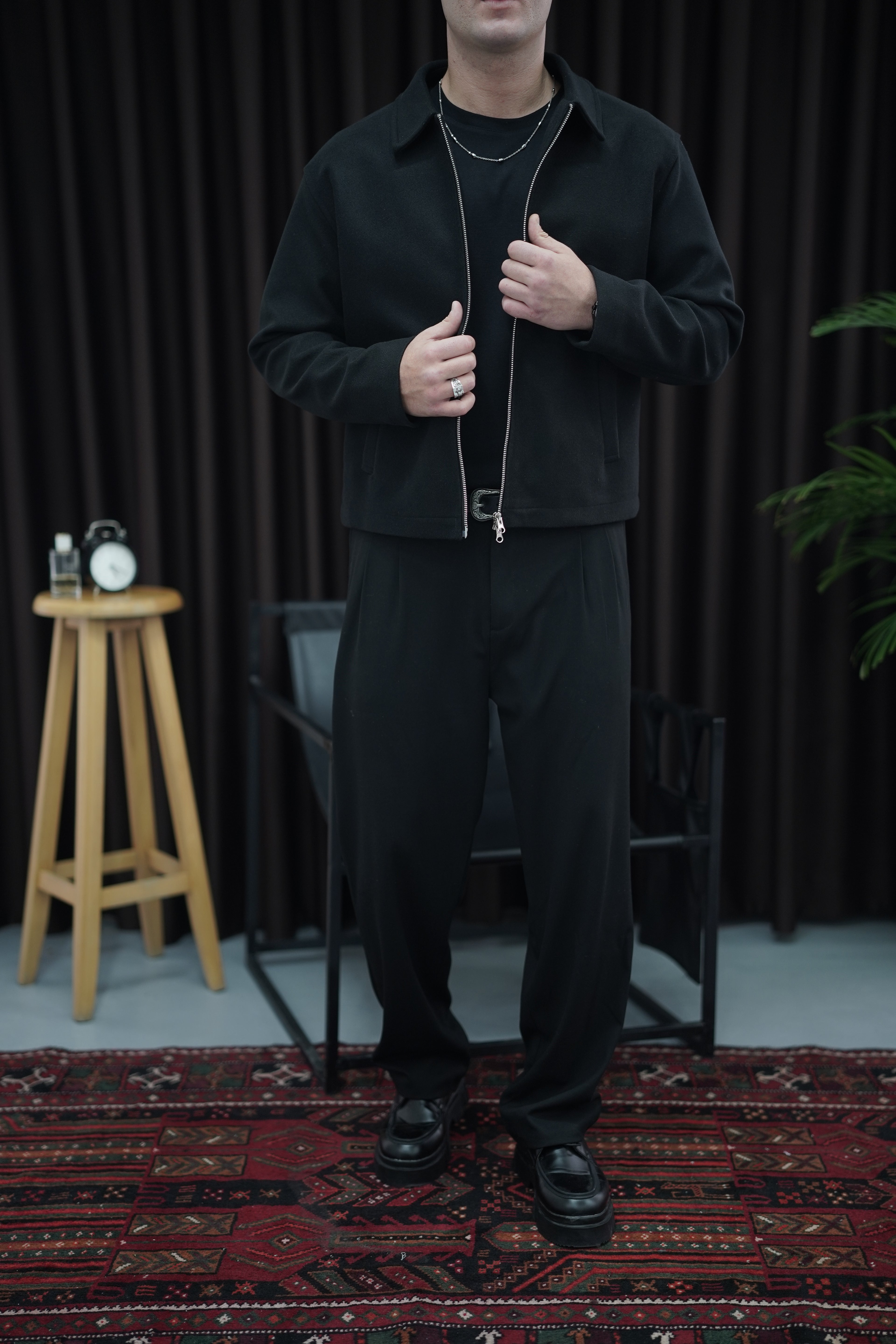 Çift Fermuarlı Kaşe Ceket