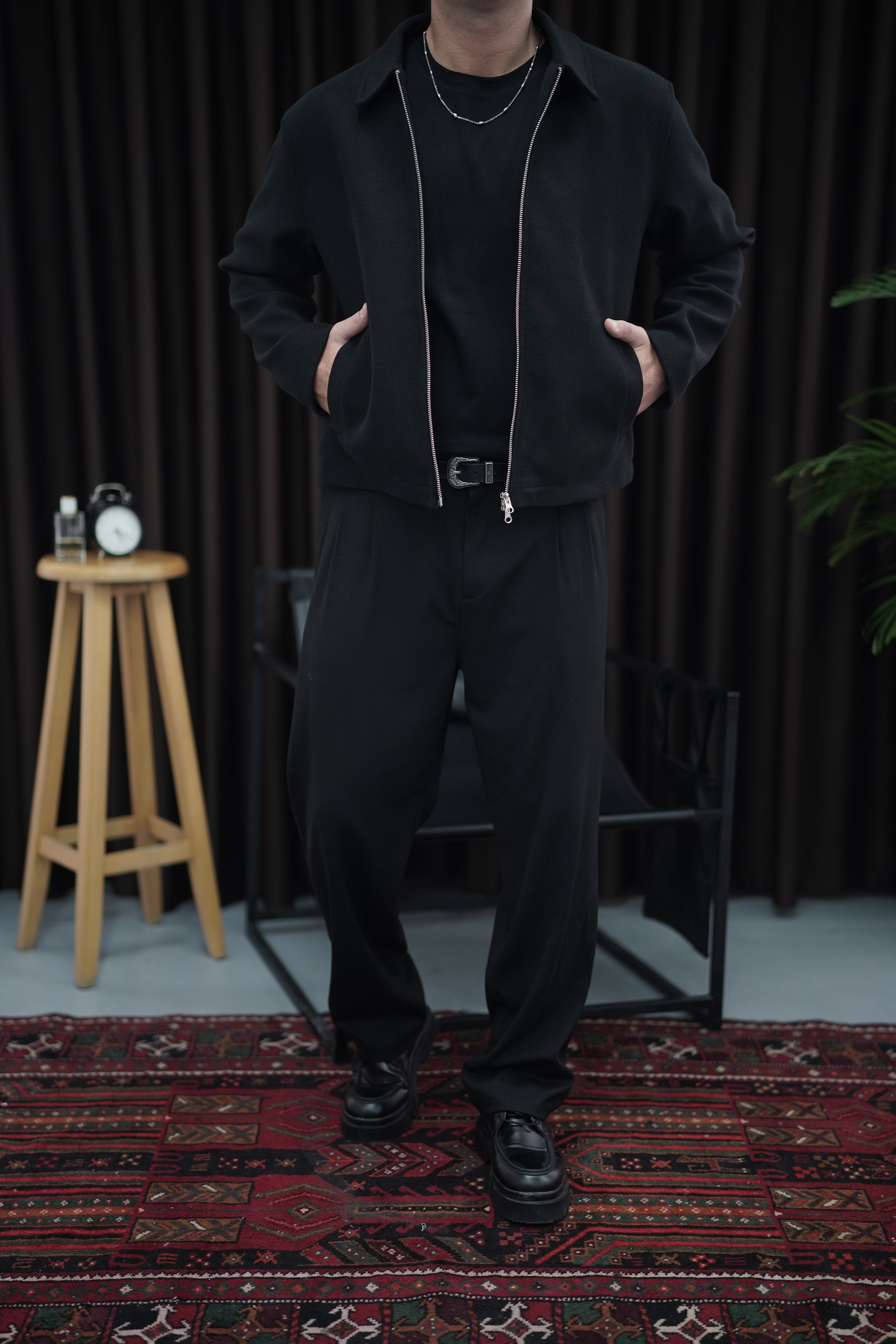 Çift Fermuarlı Kaşe Ceket