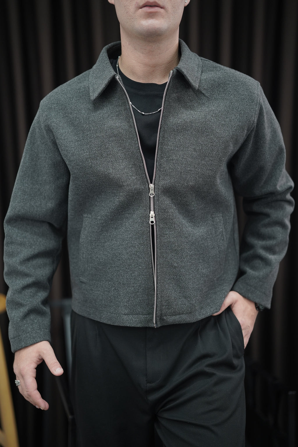 Çift Fermuarlı Kaşe Ceket