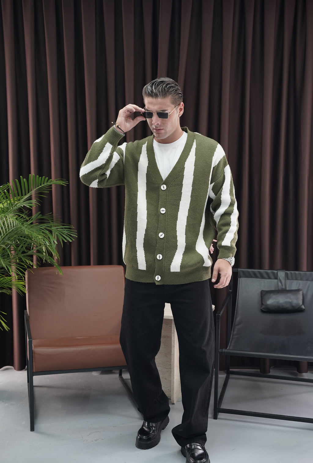 V Yakalı Oversize Hırka