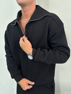 Yarım Fermuarlı Üç İplik Yıkamalı Oversize Takım