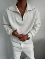 Yarım Fermuarlı Üç İplik Yıkamalı Oversize Takım