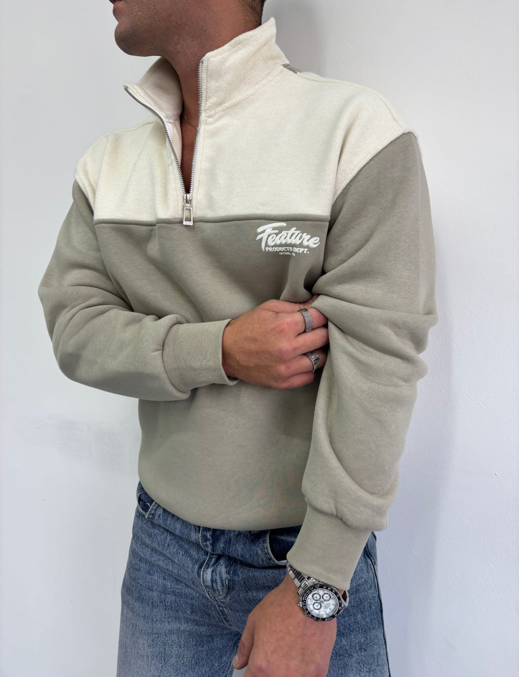 Yarım Fermuarlı Nakış Detaylı Oversize Sweatshirt