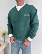 V Yaka Baskı Detaylı Sweatshirt