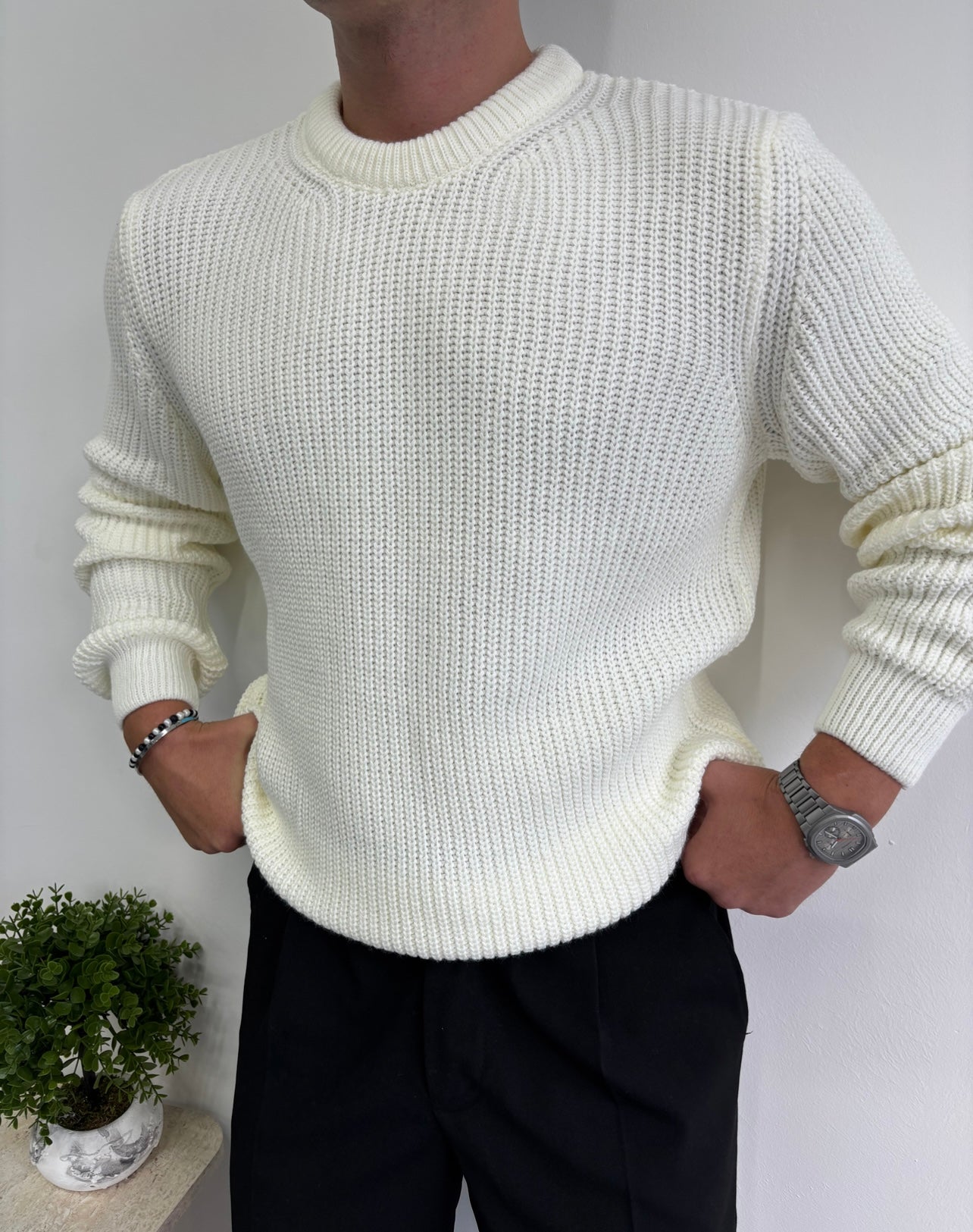 Bisiklet Yaka Kalın Örgü Triko Kazak